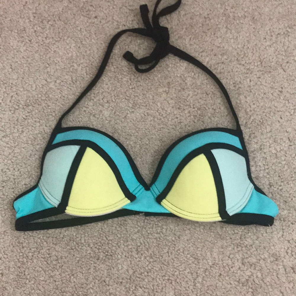 neon color block push up bikini top